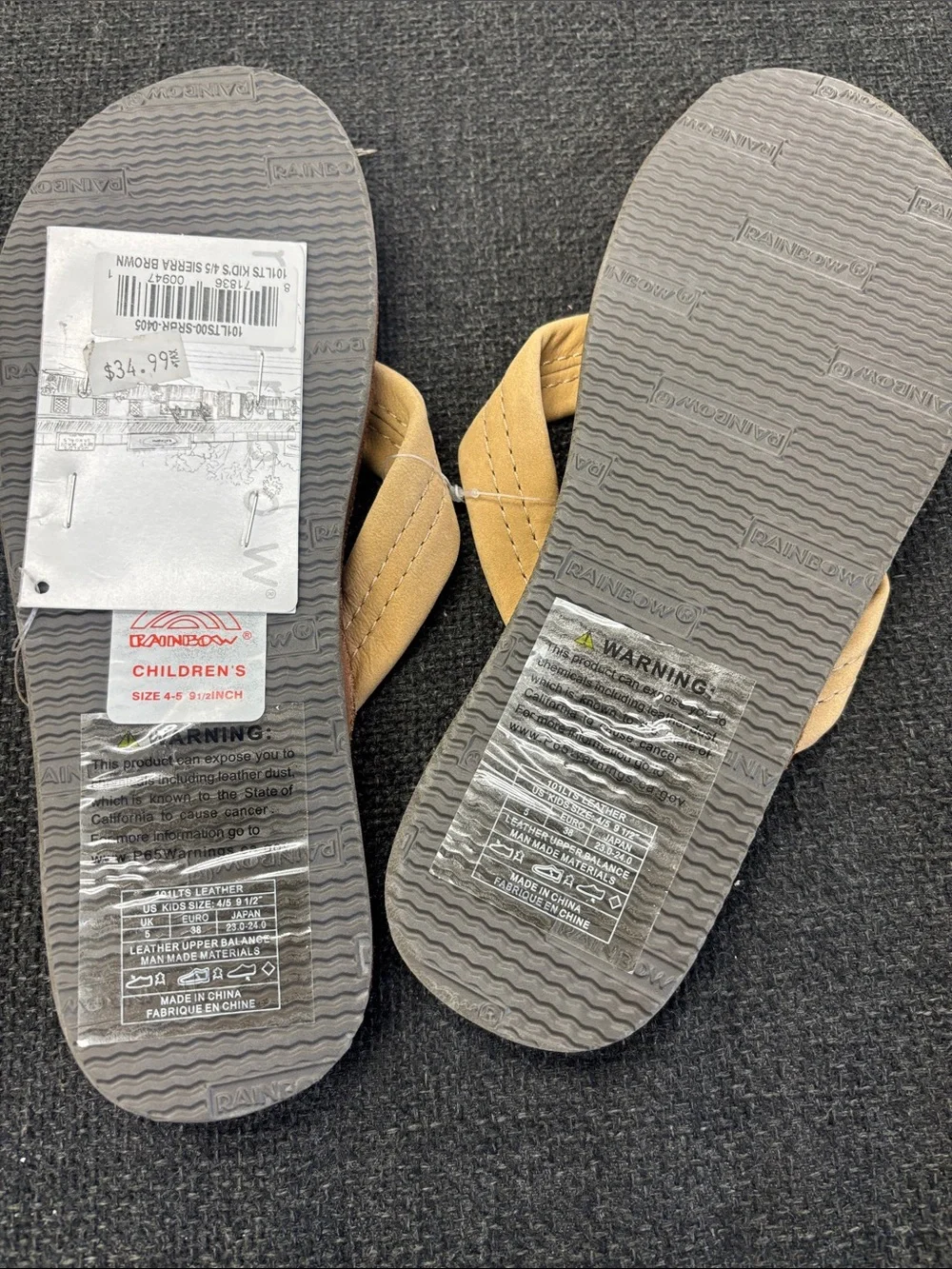 Rainbow Kids Sandals - Tan Suede Flip Flops Size 4/5 9.5 inches